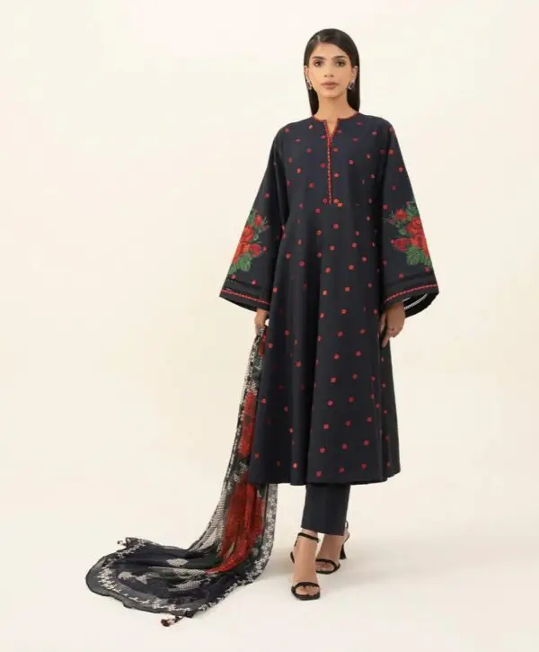 SAPPHIRE UNSTITCHED EMBROIDERED CAMBRIC 3PC